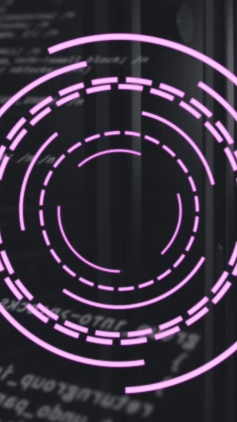Animation of spinning round scanner and data processing against computer server Stock Footage 344614181