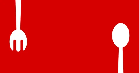 Animation of spoon and fork and red background copy space Vídeo Stock 335254325
