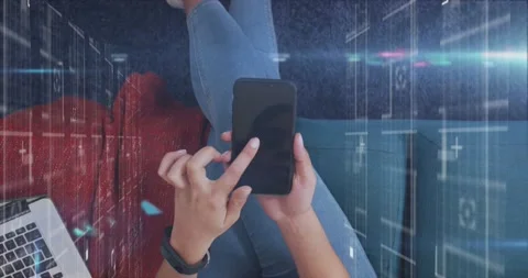 Animation of spot of light and data processing against overhead view of a woman 動画素材 202116380