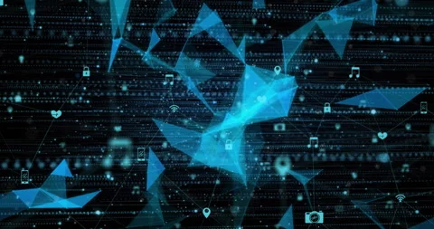 Animation of spots and network of connections with icons over shapes Stock Footage 310765712