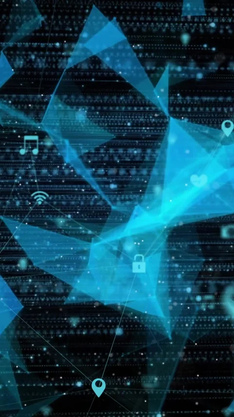 Animation of spots and network of connections with icons over shapes Stock Footage 320444780