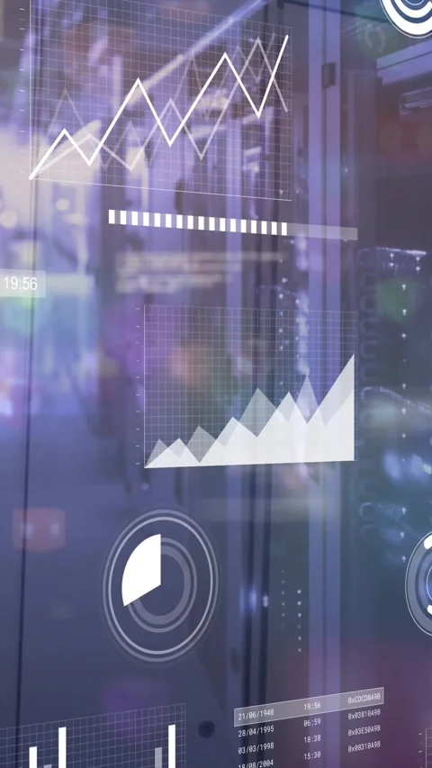 Animation of spots of light and data processing against computer server room Stock Footage 344636215