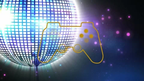 Animation of spots of light over spinning mirror ball Stock Footage 330402463