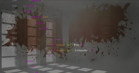 Animation of spyware text over computer code on dark splatter background 스톡 동영상 306267058