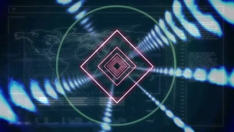 Animation of square tunnel in seamless pattern against interface with data Stock Footage 205118408