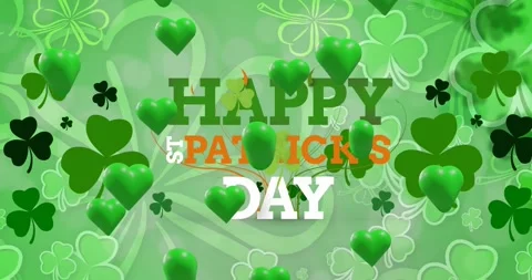 Animation of st patrick's day text, shamrock and green hearts on green Stock Footage 328919520