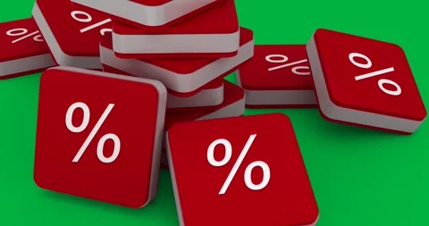 Animation of stack of red and white squares with percent sales symbols on black Stock Footage 324892635