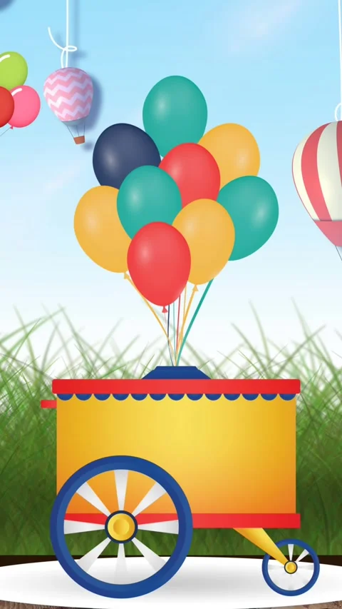 Animation of stand with colourful balloons and spring flowers on blue background Stock Footage 342015780