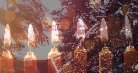 Animation of star string lights and blurred christmas decorations Video stock 326882924