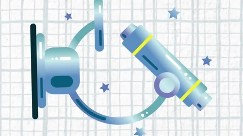 Animation of stars around microscope over grid pattern against white background Stock Footage 313038874
