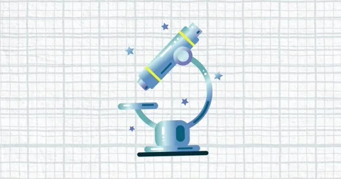 Animation of stars around microscope over grid pattern against white background Stock Footage 330735821