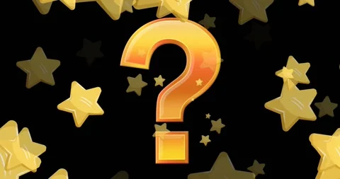 Animation of stars falling over question mark Video stock 329864302