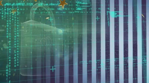Animation of stars over data processing and padlock icon Stock Footage 330054769