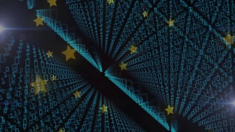 On animation start 3D binary digits spiraling to center as golden stars drifting Stock Footage 326098156