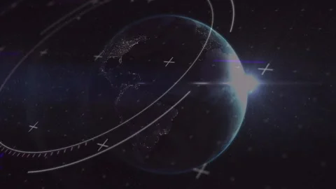 At animation start 3D Earth globe rotating east with intensifying lens flare Stock Footage 312230107