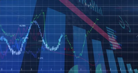 On animation start chart bars filling arrow sloping and lines fluctuating Stock Footage 311603931