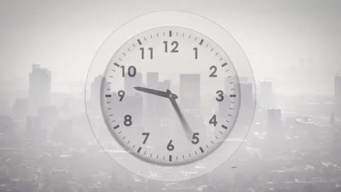 On animation start clock hands sweeping clockwise over clear dial, showing time Stock Footage 328685657