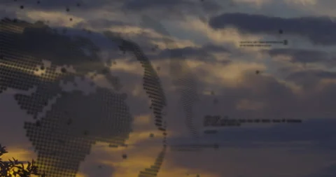 On animation start digital globe rotating while data overlays fading showing Video stock 312770705