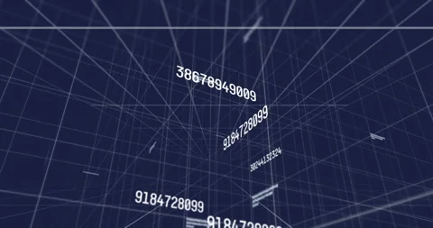 On animation start floating white numbers drifting across 3D wireframe cube to Stock Footage 310140483