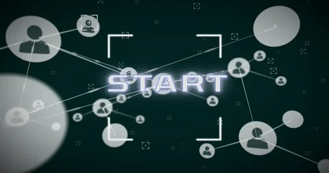 Animation of start text, network of connections with icons and data processing Stock Footage 328934828