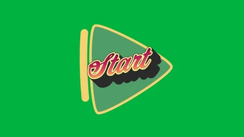 Animation of start text in orange to pink gradient letters over green triangle Video stock 325366692