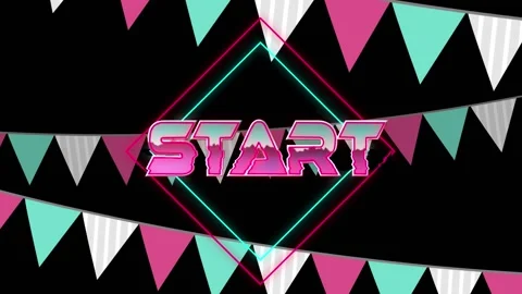 Animation of start text in pink metallic letters over bunting Stock Footage 317113205