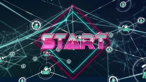 Animation of start text with shapes over network of connections black backround Stock Footage 169858405