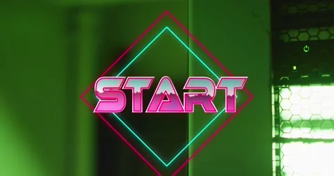 Animation of start text with shapes over green backround Stock Footage 169858435