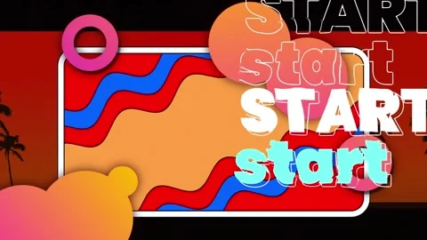 Animation of start texts, wave pattern in rectangle, circles over silhouette of Stock Footage 250315134