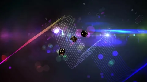On animation start three glossy black dice appearing, tumbling diagonally, Stock Footage 340674815