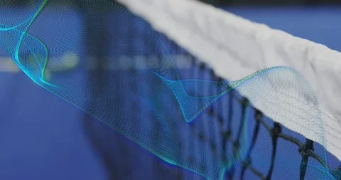 Animation start triggers translucent wave drifting across tennis net mesh Stock Footage 319781409