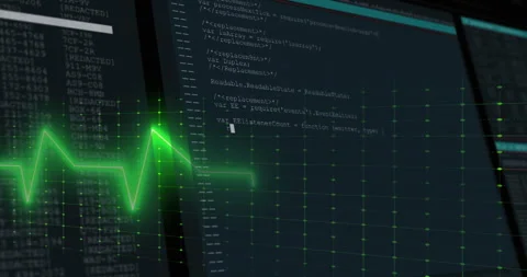 Animation starting with 3D grid while neon green waveform pulses, unveiling 库存影片 315576022