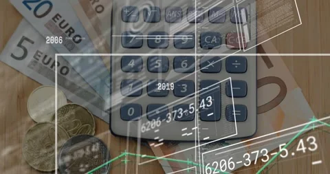 Animation starting on calculator launching frames shifting labels and mapping Stock Footage 317459565