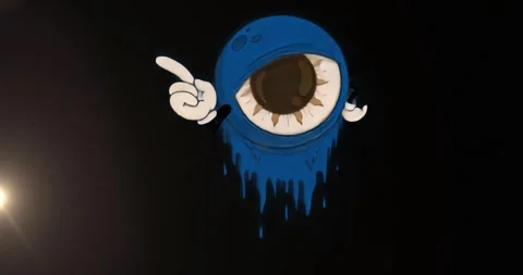 Animation starting dripping blue eyeball with hands floating pointing blinking Stock Footage 315717006