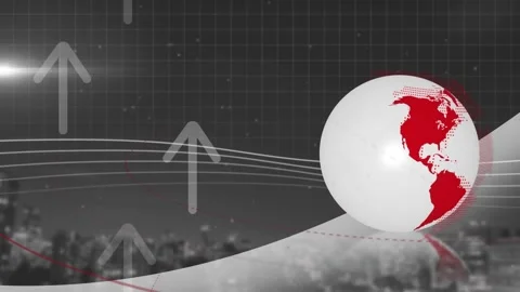 Animation starting, globe rolling left on glossy curve, arrows and lines rising, Stock Footage 326974479