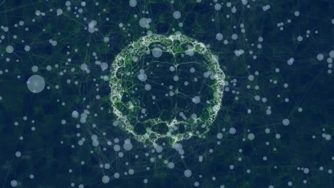 Animation starting nodes drifting inward creating glowing brain outline Stock Footage 328928413