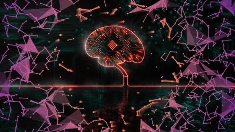 Animation starting particles emerging drifting inward red brain icon, Video stock 314743150