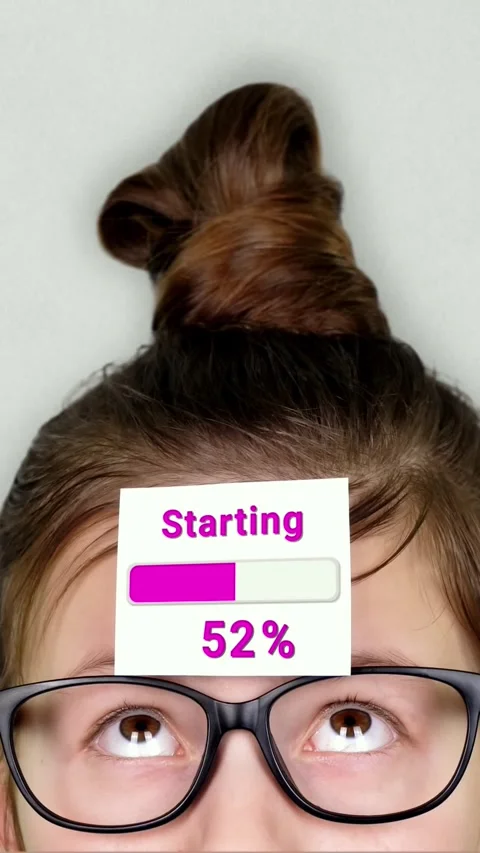 Animation of Starting process takes place on the sticker. A smart teenager face, Stock Footage 313797317
