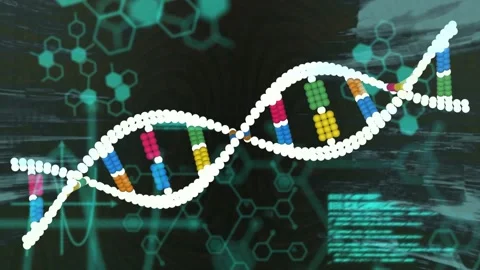 Animation starting with stylized DNA helix moving, rotating, undulating across Stock Footage 320916342
