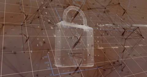 Animation starting wireframe padlock rotating right tilting grid drifting mesh Stock Footage 311083883