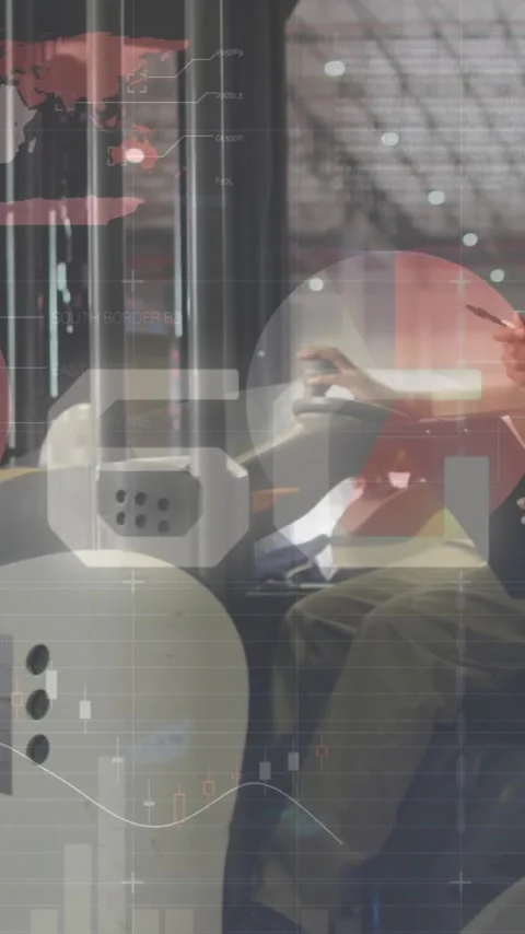 Animation of statistic charts over african american workers in warehouse Stock Footage 343866586