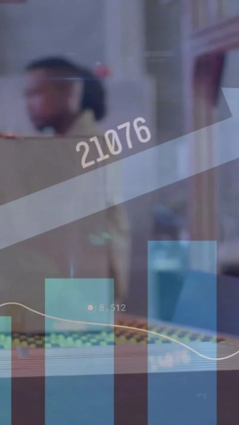 Animation of statistic charts over diverse workers in warehouse Stock Footage 343827838