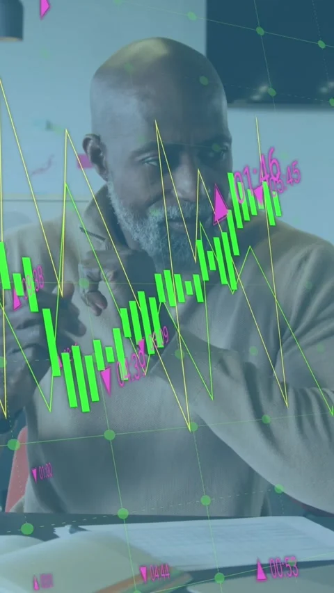 Animation of statistical data processing on african american man taking notes Stock Footage 344783726