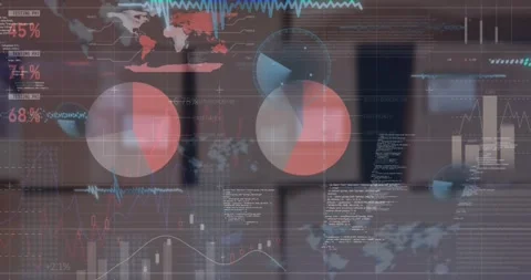 Animation of statistical data processing against stack of delivery boxes at Stock Footage 241985202