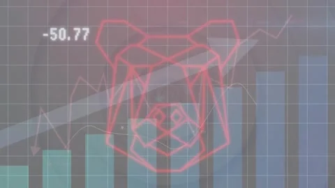 Animation of statistical data processing against abstract bear face icon and Video stock 246734922