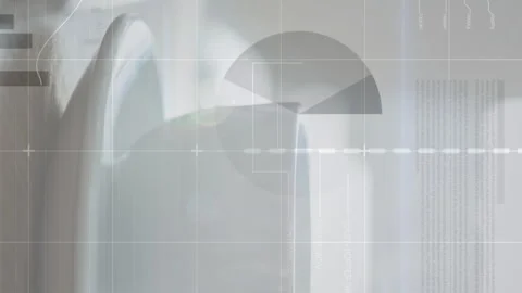 Animation of statistical data processing against close up of a coffee cup on a Stock Footage 312906251