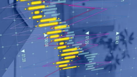 Animation of statistical data processing against smartphone, laptop and coffee Stock Footage 313122152
