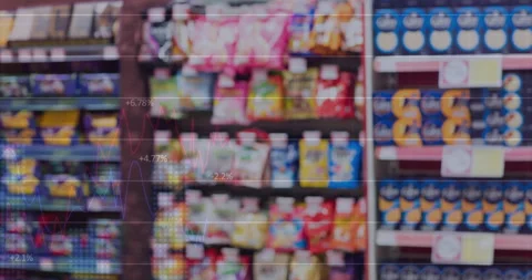 Animation of statistical data processing against consumer products on the Stock Footage 315637528