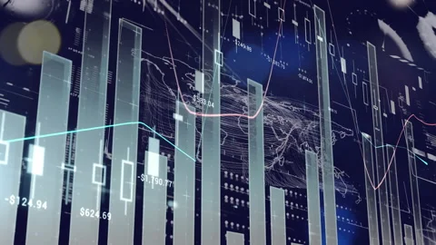 Animation of statistical data processing against night city traffic Stockbeeldmateriaal 315949455