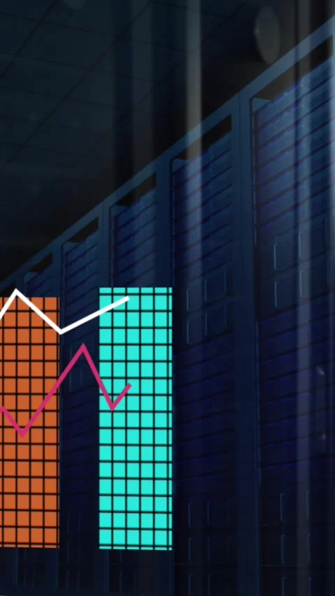 Animation of statistical data processing against empty computer server room Stock Footage 319222619